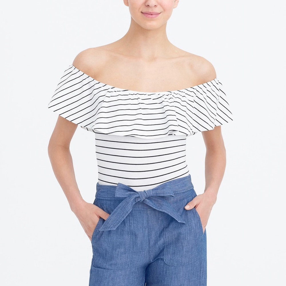 NWT J CREW Short-sleeve striped ruffle bodysuit